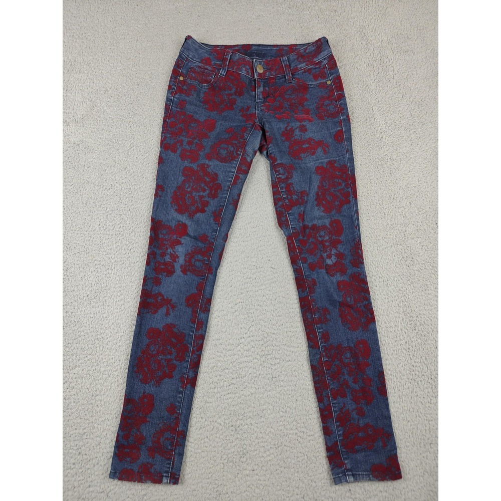 Decree Super Skinny Jeans Juniors 3 Blue Med Wash Red Floral Stretch Denim